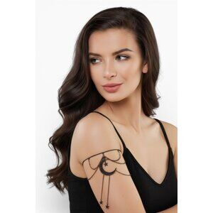 Black Celestial Moon Star Layered Chain Arm Cuff Bracelet Jewelry